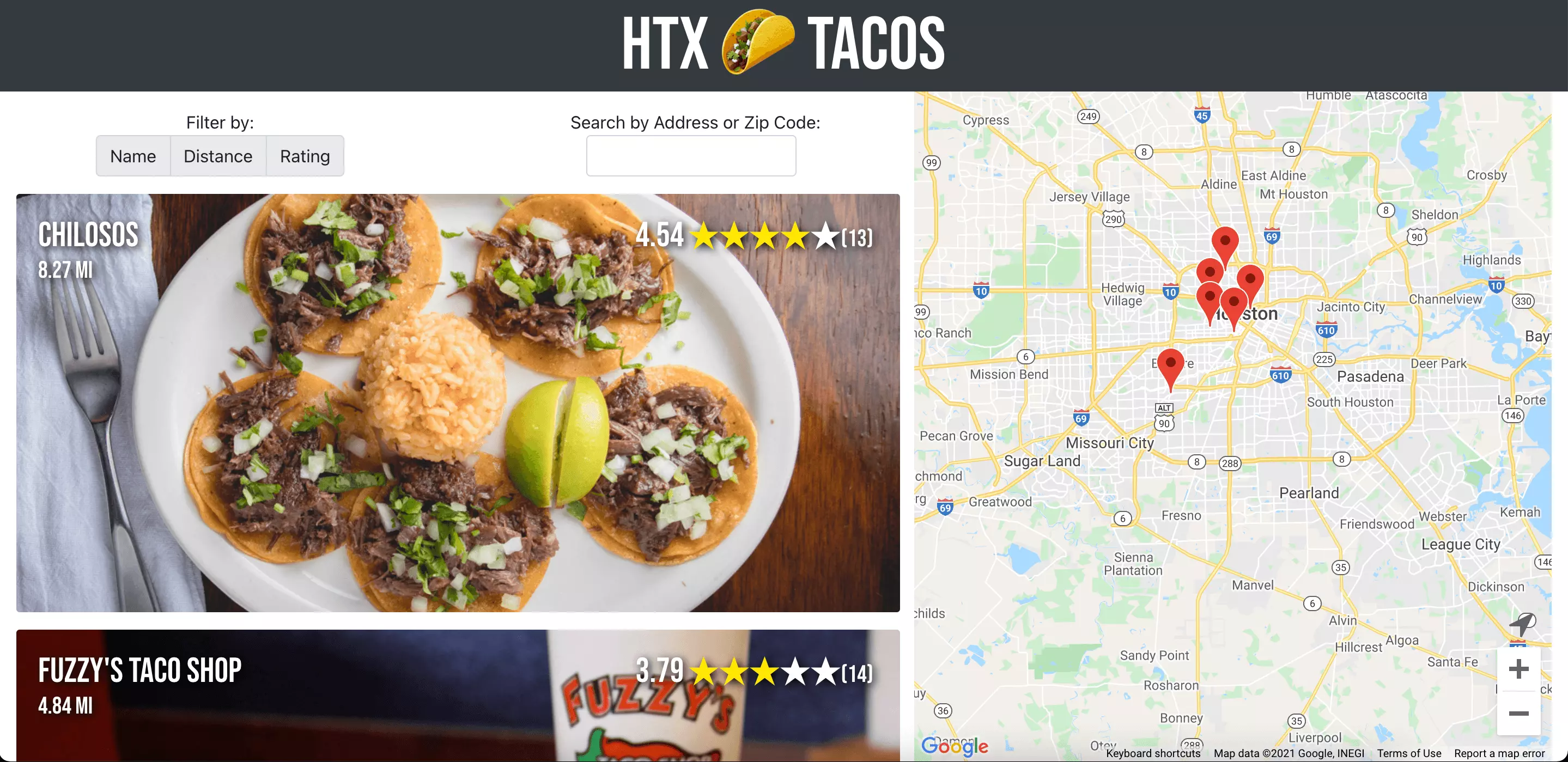 HTX Tacos web application screenshot