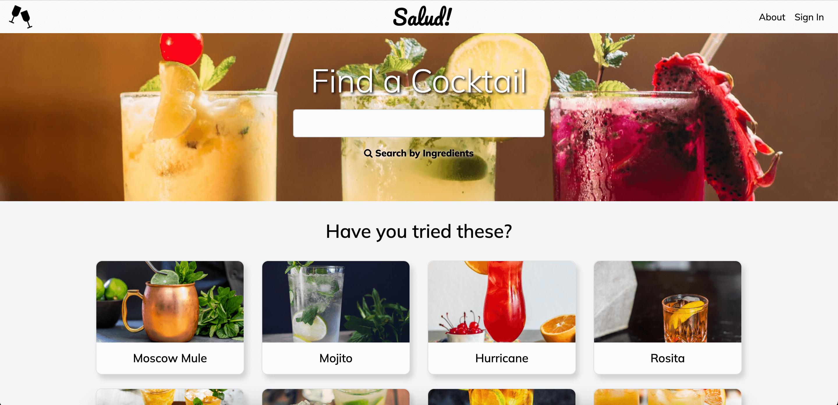 Salud! web application screenshot